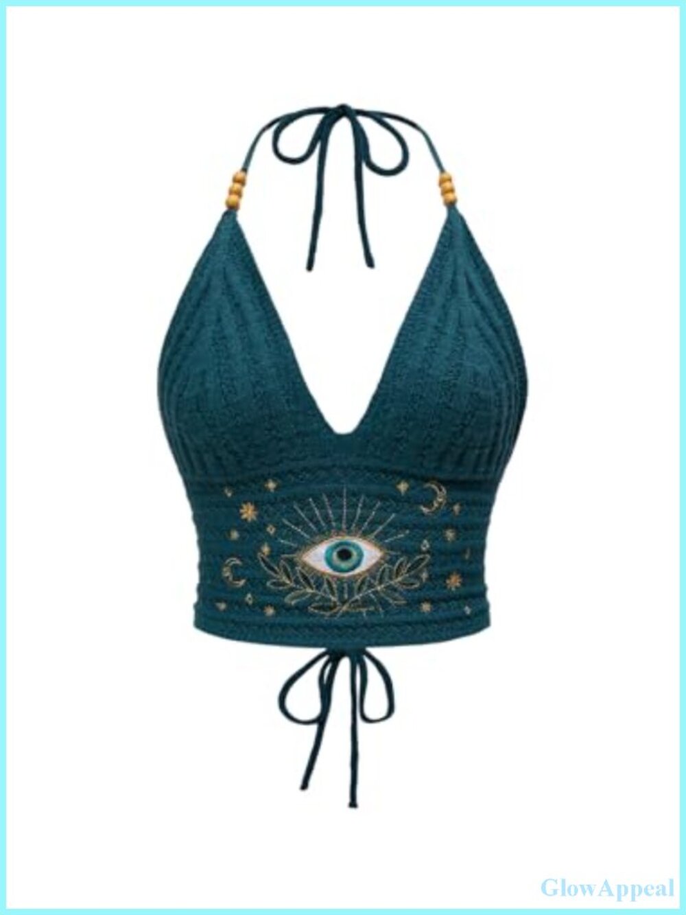 Crochet Eye Embroidered Halter Tie Back Sleeveless Slim Fit Crop Top